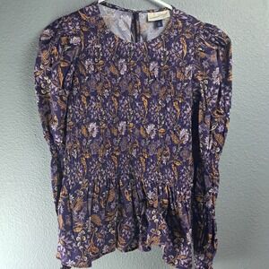 Universal Thread Women's Smocked Peplum Top Floral Long Sleeve Blouse Purple M
